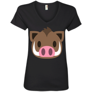 Wart Hog Emoji Ladies’ V-Neck T-Shirt