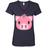 Pig Face Emoji Ladies’ V-Neck T-Shirt