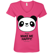 Pandas Make Me happy, You Not so Much Ladies’ V-Neck T-Shirt