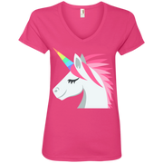 Unicorn Face Emoji Ladies’ V-Neck T-Shirt