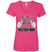 This Girl Loves Her Military Man Ladies’ V-Neck T-Shirt