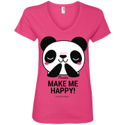 Pandas Make Me happy, You Not so Much Ladies’ V-Neck T-Shirt