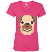 Pug Emoji Ladies’ V-Neck T-Shirt