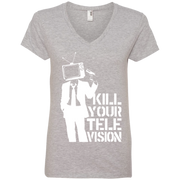 Banksy’s Kill Your Television Ladies’ V-Neck T-Shirt