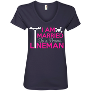 I Am Married to a Brave Lineman Ladies’ V-Neck T-Shirt