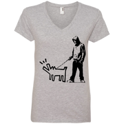 Banksy’s Thug with a Barking Dog Ladies V-Neck T-Shirt