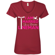 I Am Married to a Brave Lineman Ladies’ V-Neck T-Shirt