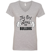 This Girl Loves Her Bulldog Ladies’ V-Neck T-Shirt