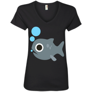 Fish Blowing Bubbles Emoji Ladies’ V-Neck T-Shirt