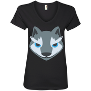 Wolf Face Emoji Ladies’ V-Neck T-Shirt