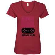 Gamer Girl Queen of Nerds Ladies’ V-Neck T-Shirt
