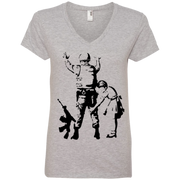Banksy’s Girl Searching Soldier Ladies’ V-Neck T-Shirt
