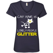 Cat Hair is Lonely People Glitter Ladies’ V-Neck T-Shirt