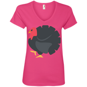Turkey Thanksgiving Emoji Ladies’ V-Neck T-Shirt