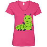 Waving Caterpillar Emoji Ladies’ V-Neck T-Shirt