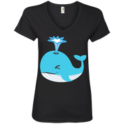 Whale Blow Hole Spray Emoji Ladies’ V-Neck T-Shirt