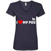 I Love My Pug Ladies’ V-Neck T-Shirt