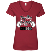 This Girl Loves Her Bulldog Ladies’ V-Neck T-Shirt