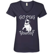 Go Pug Yourself Ladies’ V-Neck T-Shirt
