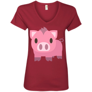 Pig Emoji Ladies’ V-Neck T-Shirt