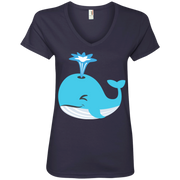 Whale Blow Hole Spray Emoji Ladies’ V-Neck T-Shirt