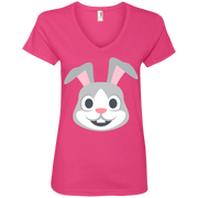 Rabbit Face Emoji Ladies’ V-Neck T-Shirt