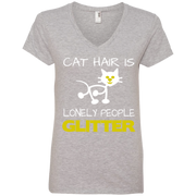 Cat Hair is Lonely People Glitter Ladies’ V-Neck T-Shirt