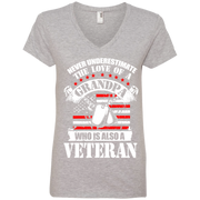 Never underestimate the Love of a Grandpa Who is Also a Veteran  Ladies’ V-Neck Tee