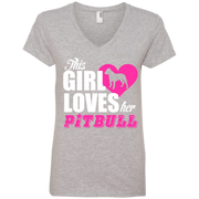 This Girls Loves Her Pittbull Ladies’ V-Neck T-Shirt