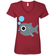 Fish Blowing Bubbles Emoji Ladies’ V-Neck T-Shirt
