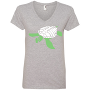 Turtle Loves Stencil Ladies’ V-Neck T-Shirt