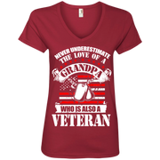 Never underestimate the Love of a Grandpa Who is Also a Veteran  Ladies’ V-Neck Tee