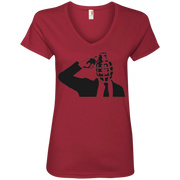 Banksy’s Pulling the Pin on Your Mind Ladies’ V-Neck T-Shirt