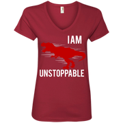 I Am Unstoppable! Dinosaur Funny  Ladies’ V-Neck T-Shirt