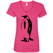 Banksy’s Smart Penguin Stencil Ladies’ V-Neck T-Shirt