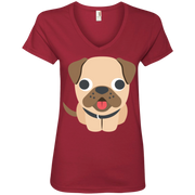 Pug Emoji Ladies’ V-Neck T-Shirt