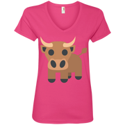 Bull Emoji Ladies’ V-Neck T-Shirt