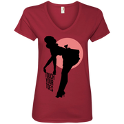Vintage Girl Touch Your Toes Ladies’ V-Neck T-Shirt
