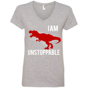 I Am Unstoppable! Dinosaur Funny  Ladies’ V-Neck T-Shirt