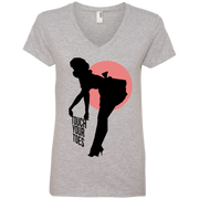 Vintage Girl Touch Your Toes Ladies’ V-Neck T-Shirt