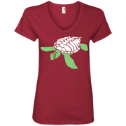 Turtle Loves Stencil Ladies’ V-Neck T-Shirt