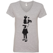 Banksy’s Girl Hugging a B0MB Ladies’ V-Neck T-Shirt