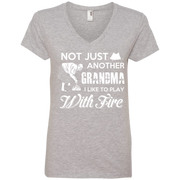 Not Just Another Grandma, I Like to Play with Fire! Ladies’ V-Neck T-Shirt