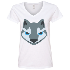 Wolf Face Emoji Ladies’ V-Neck T-Shirt