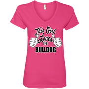 This Girl Loves Her Bulldog Ladies’ V-Neck T-Shirt