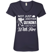 Not Just Another Grandma, I Like to Play with Fire! Ladies’ V-Neck T-Shirt