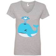 Whale Blow Hole Spray Emoji Ladies’ V-Neck T-Shirt