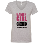 Gamer Girl Queen of Nerds Ladies’ V-Neck T-Shirt