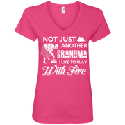 Not Just Another Grandma, I Like to Play with Fire! Ladies’ V-Neck T-Shirt