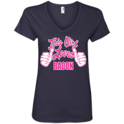 This Girl Loves Bacon  Ladies’ V-Neck Tee